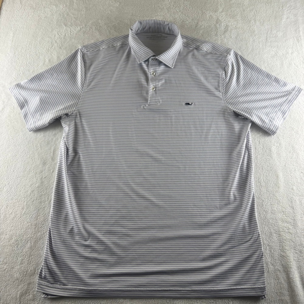 Vineyard Vines Sankaty On The Go Polo Striped White Purple Mens Large Golf